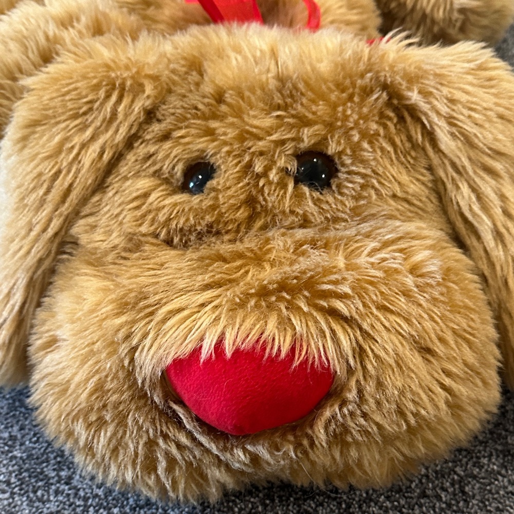Plush Brown Dog w/ Red Nose Bow & Hearts 30” - Picture 3 of 10